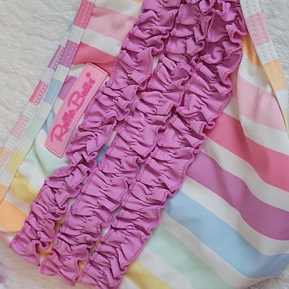 Ruffle Butts Rainbow Dream Short Sleeve Rashguard 2-Piece Swimsuit | 2T - Picture 3 of 6